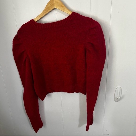 Wild Fable Red Crop Sweater Puffy Sleeves Size Medium - Picture 2 of 3